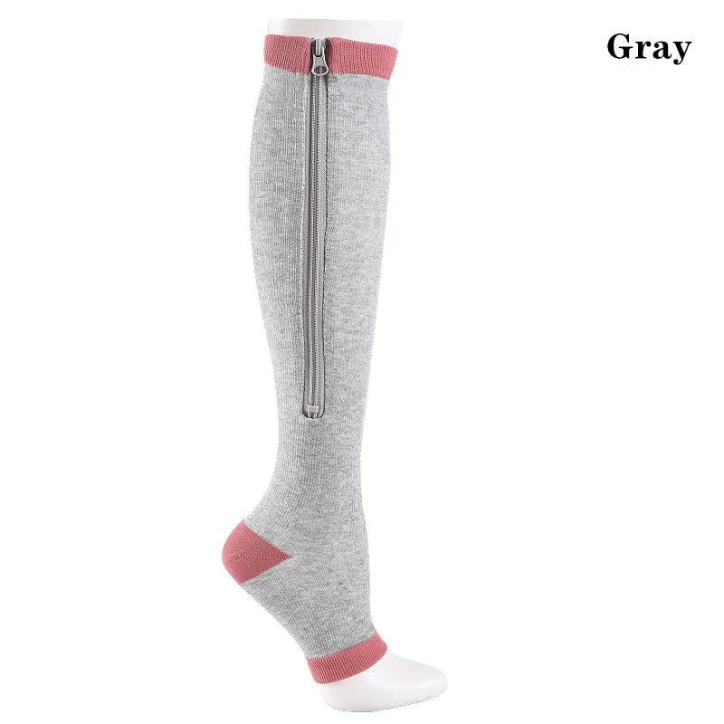 Zipper Compression Socks Men Women Knee Maternity High Socks Anti-Fatigue Stretchy Sox Outdoor Running Hiking Sports Socks YSZ01