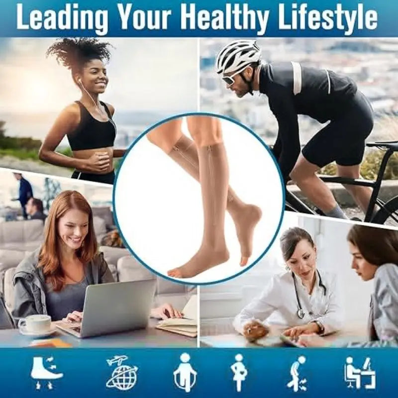 Zipper Compression Socks Men Women Knee Maternity High Socks Anti-Fatigue Stretchy Sox Outdoor Running Hiking Sports Socks YSZ01