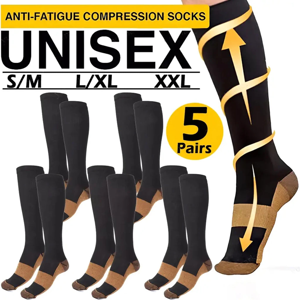 5Pair Sports Copper Compression Socks anti Varicose Veins for Women and Men Calf Support Socks for Running Nurses Flight Travel