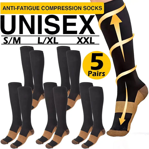 5Pair Sports Copper Compression Socks anti Varicose Veins for Women and Men Calf Support Socks for Running Nurses Flight Travel