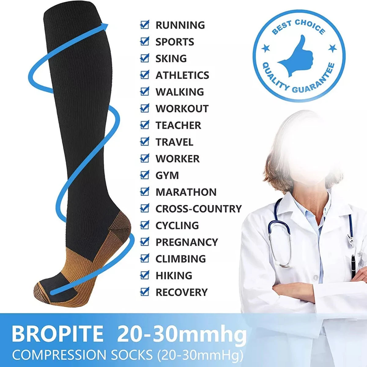 5Pair Sports Copper Compression Socks anti Varicose Veins for Women and Men Calf Support Socks for Running Nurses Flight Travel