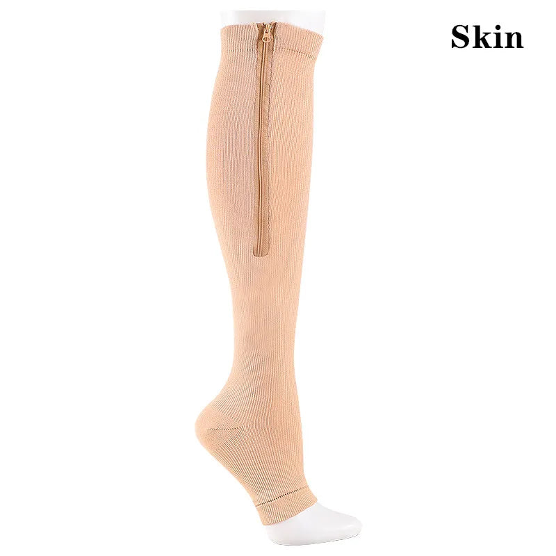 Zipper Compression Socks Men Women Knee Maternity High Socks Anti-Fatigue Stretchy Sox Outdoor Running Hiking Sports Socks YSZ01