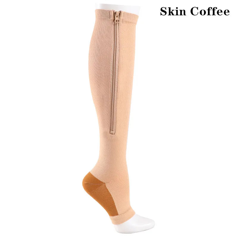 Zipper Compression Socks Men Women Knee Maternity High Socks Anti-Fatigue Stretchy Sox Outdoor Running Hiking Sports Socks YSZ01