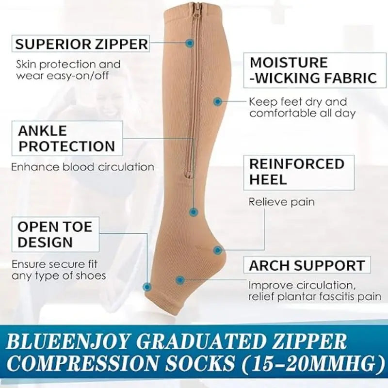 Zipper Compression Socks Men Women Knee Maternity High Socks Anti-Fatigue Stretchy Sox Outdoor Running Hiking Sports Socks YSZ01